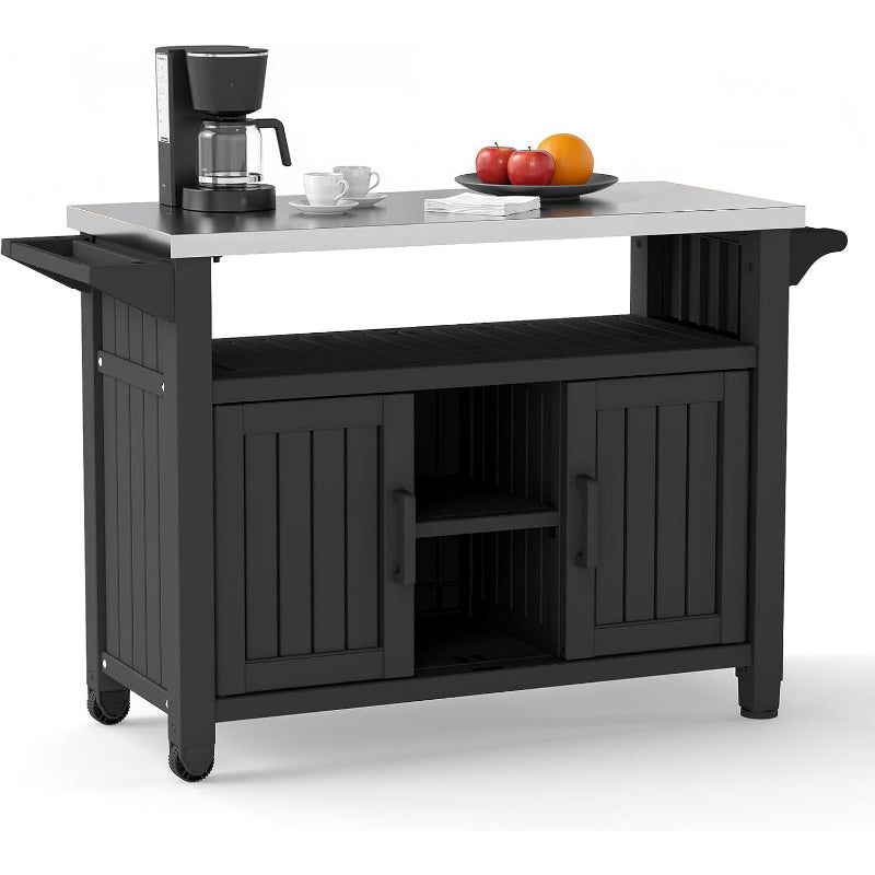 Black Wheeled Outdoor Bar Cart Storage Cabinet