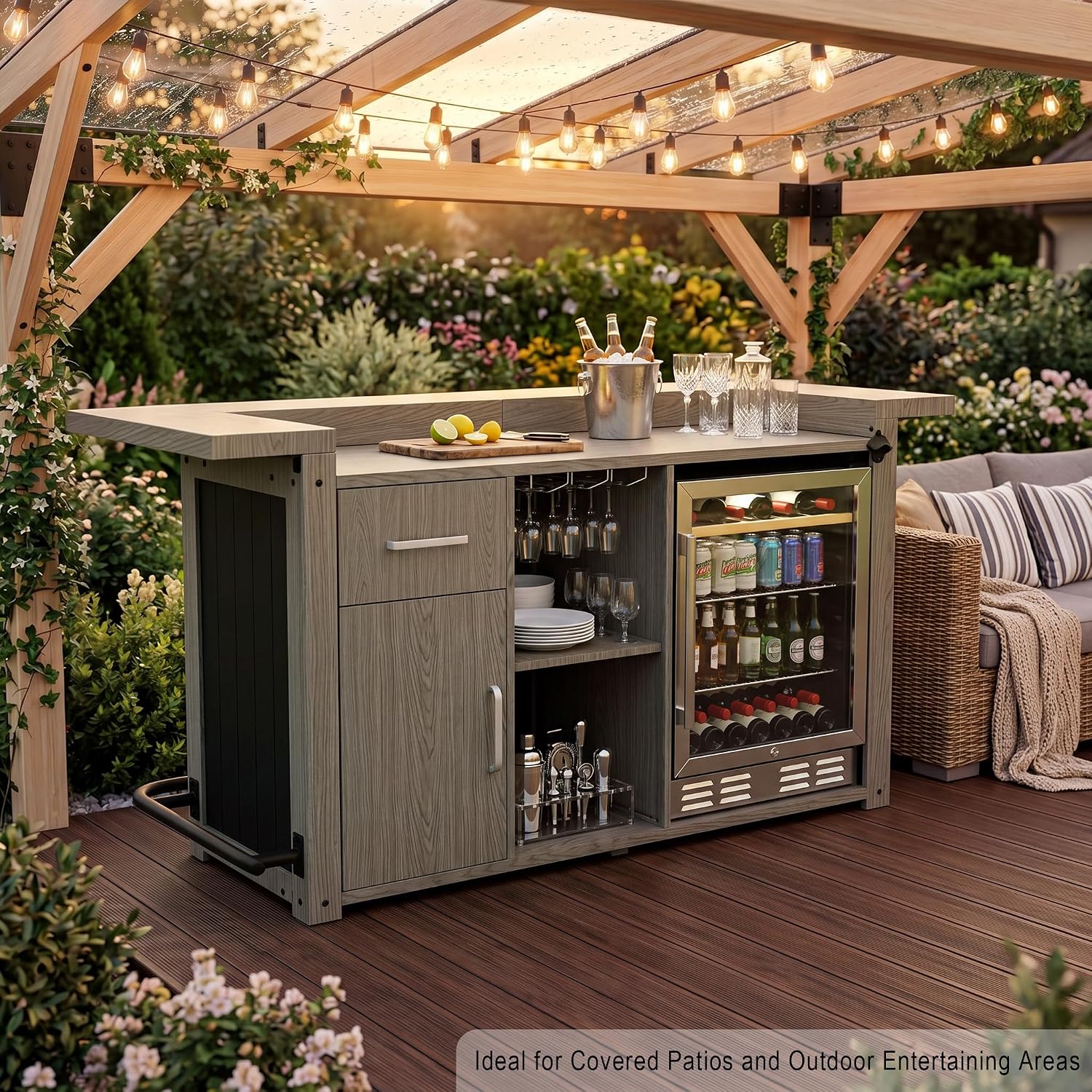 Outdoor Bar Cabinet with Fridge Space
