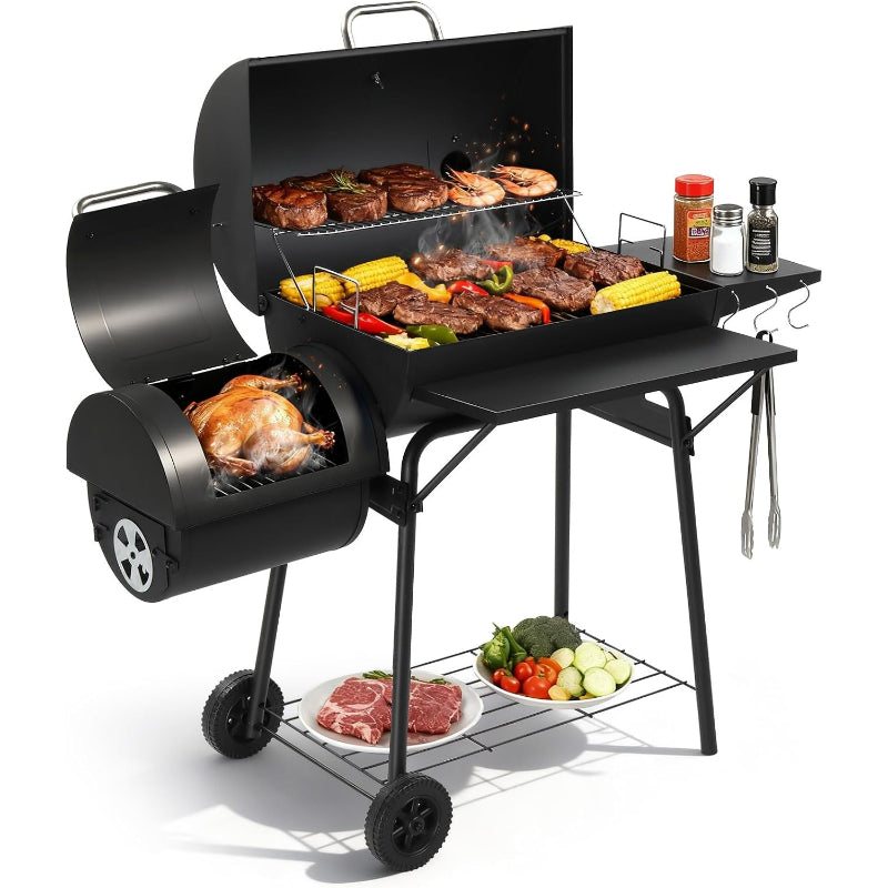 Charcoal Grill with Offset Smoker Combo