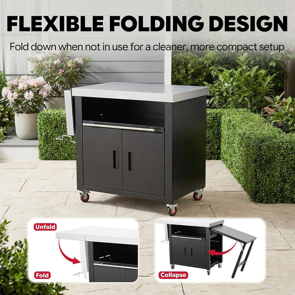 Rolling Outdoor Kitchen Island with Cabinet