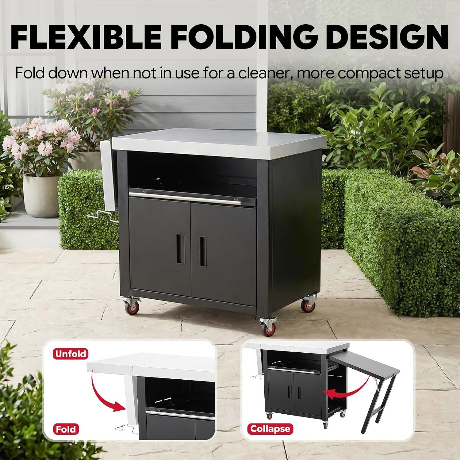 Rolling Outdoor Kitchen Island with Cabinet