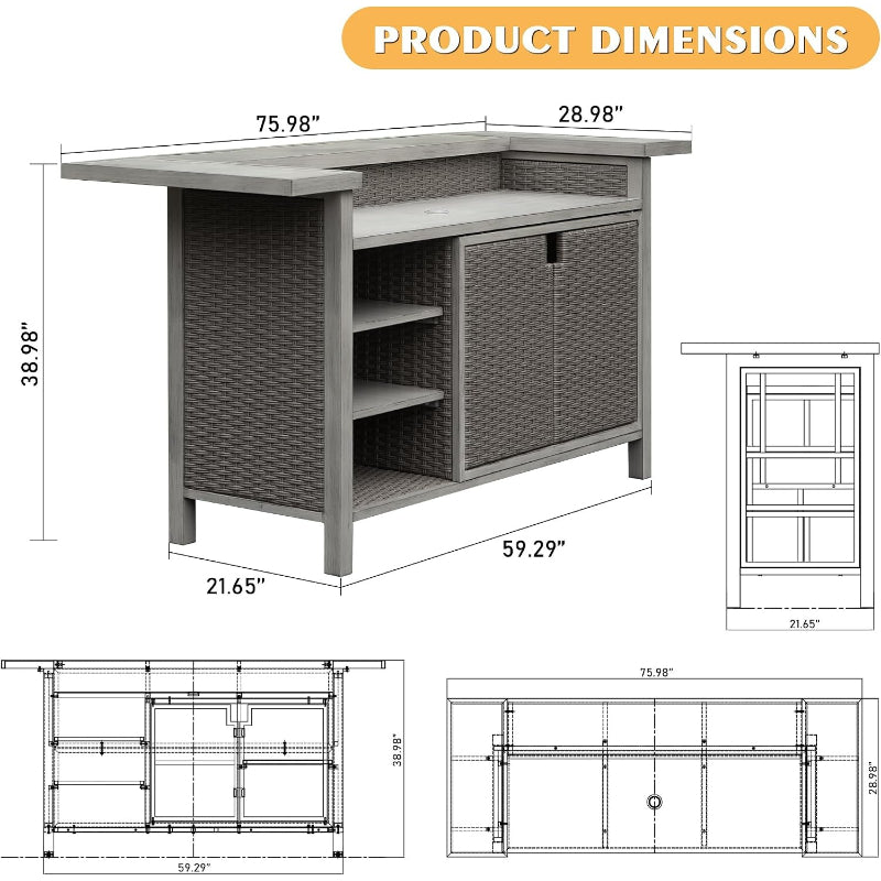 Wicker Freestanding Outdoor Kitchen Bar Unit
