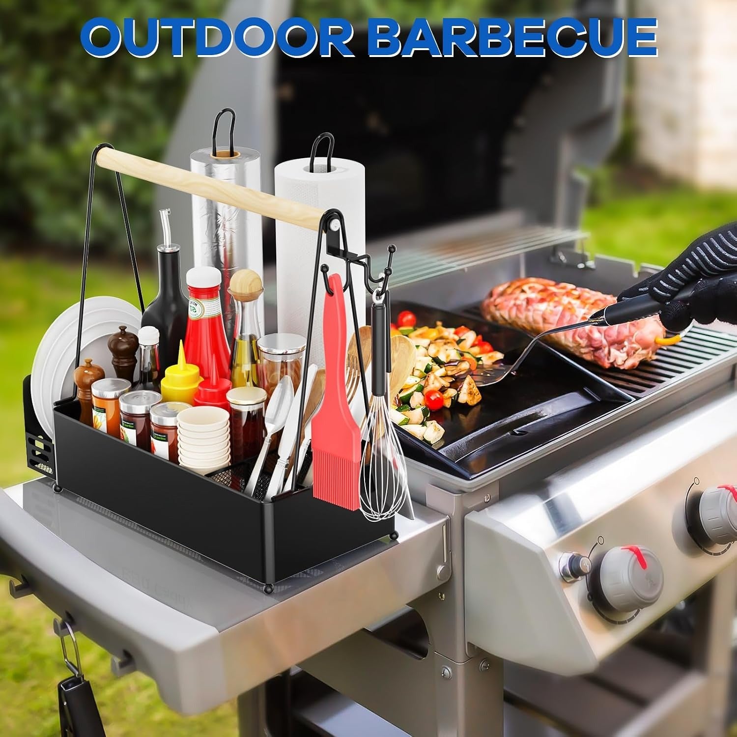 BBQ Grill Caddy with Paper Towel Holders
